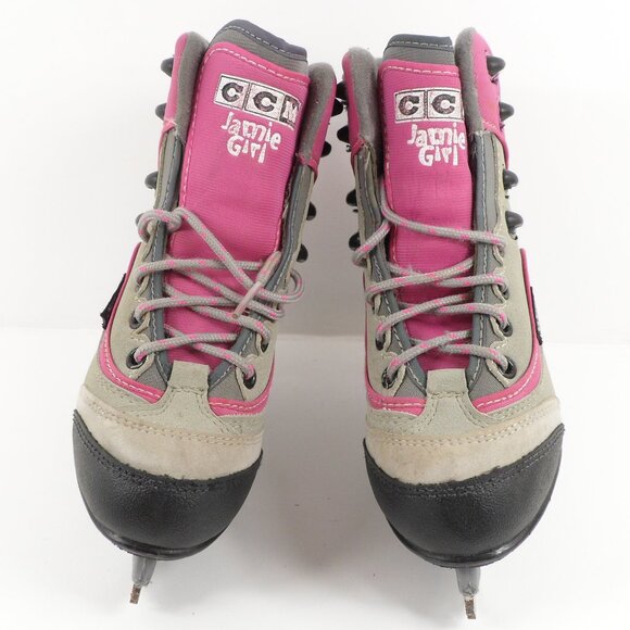 CCM Kids' Figure Ice Skates Size 2 Jamie Girl Pink Grey Butterfly Junior Lace-Up - Picture 2 of 15